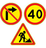 Временные дорожные знаки на жёлтом фоне